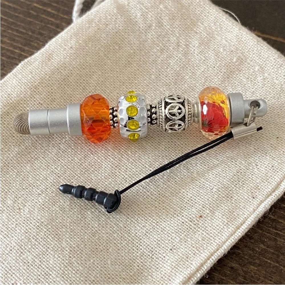 Orange Beaded Stylus Mini Cell Phone Accessory
